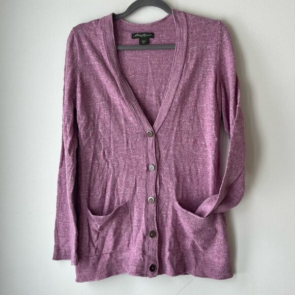 Eddie Bauer Cotton Dusty Pink V-Neck Women's Cardigan - Size Small - Picture 1 of 9